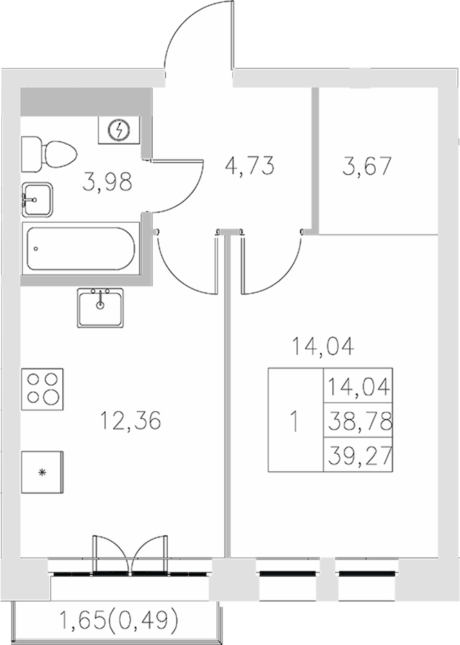 Планировка — Statum, 1-комн., 39 м²