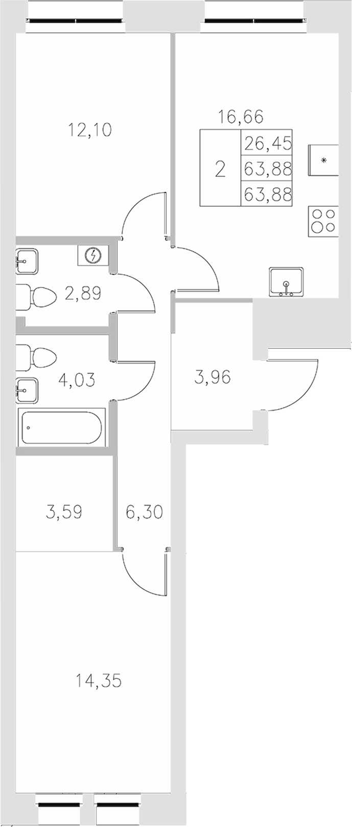 Планировка — Statum, 2-комн., 64 м²