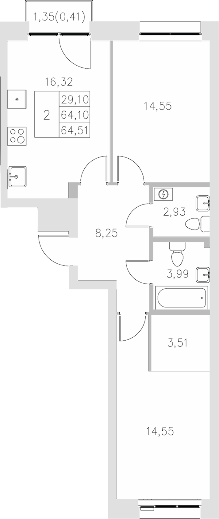 Планировка — Statum, 2-комн., 64 м²