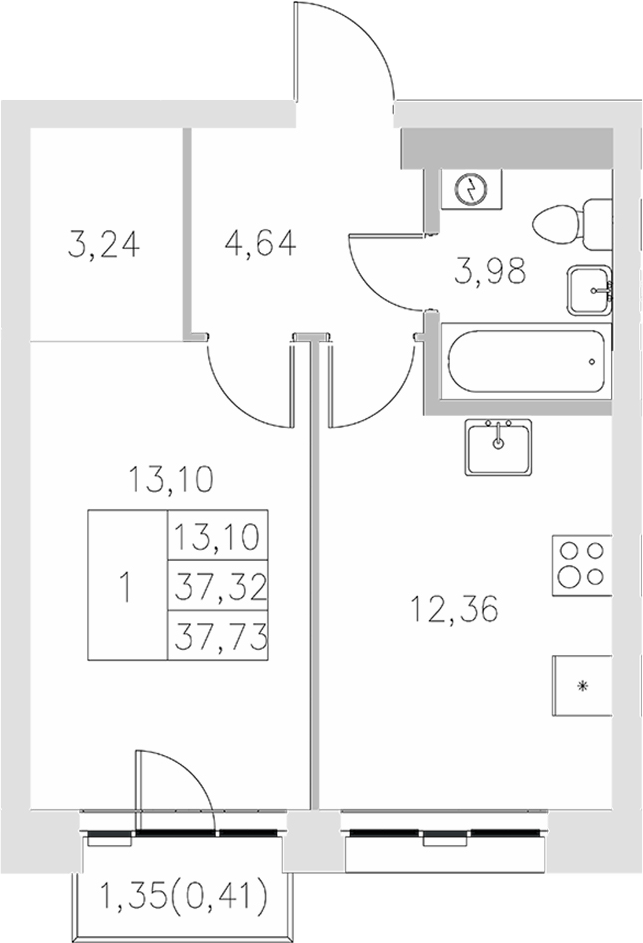 Планировка — Statum, 1-комн., 37 м²