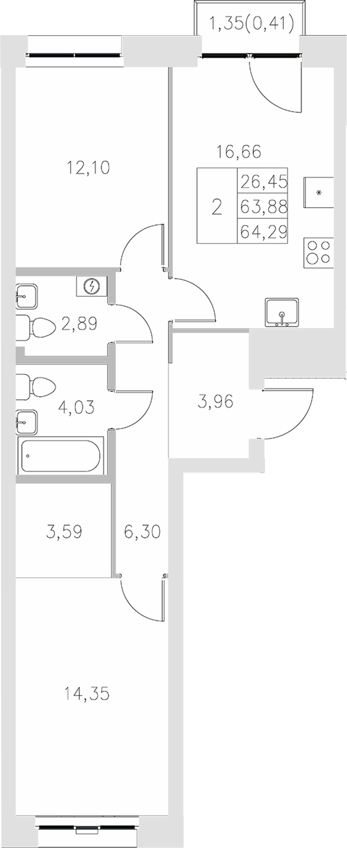 Планировка — Statum, 2-комн., 64 м²