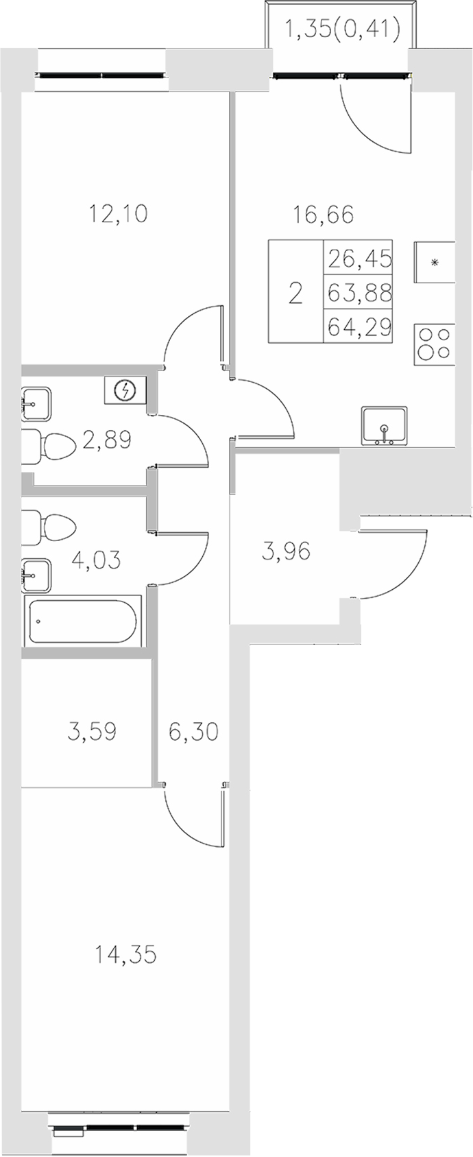 Планировка — Statum, 2-комн., 64 м²