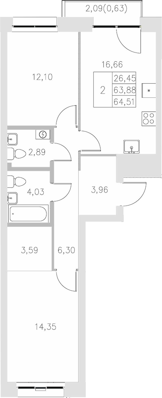 Планировка — Statum, 2-комн., 64 м²