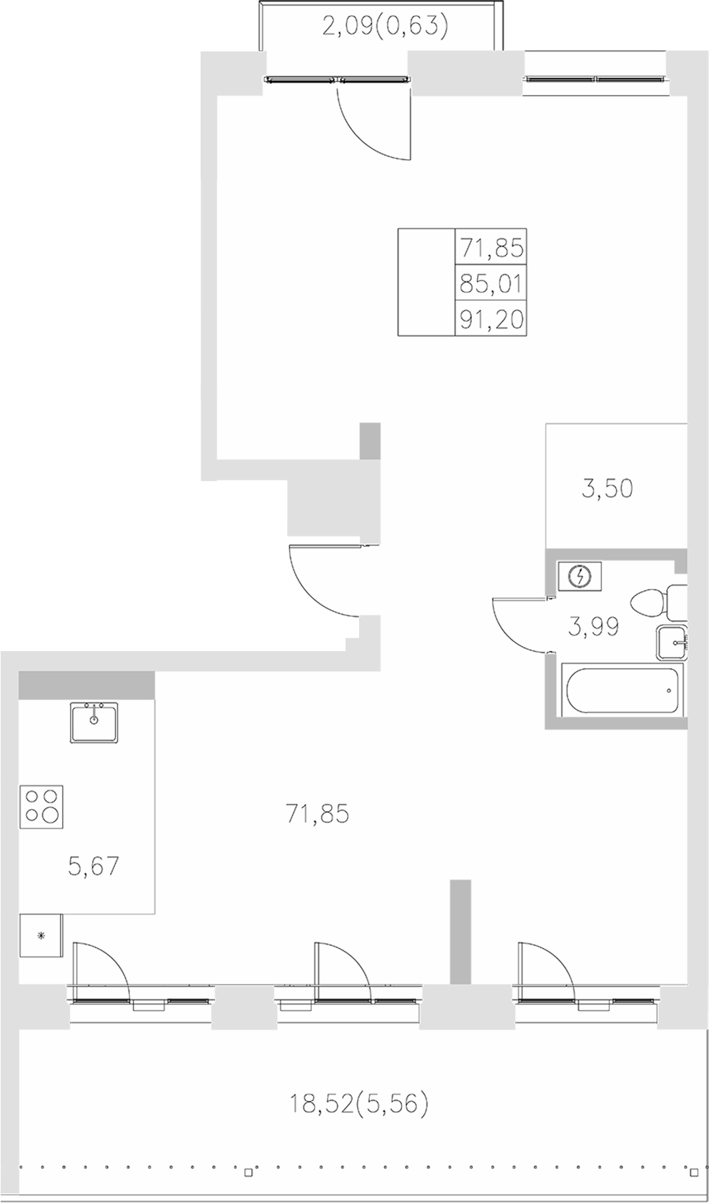 Планировка — Statum, 1-комн., 85 м²