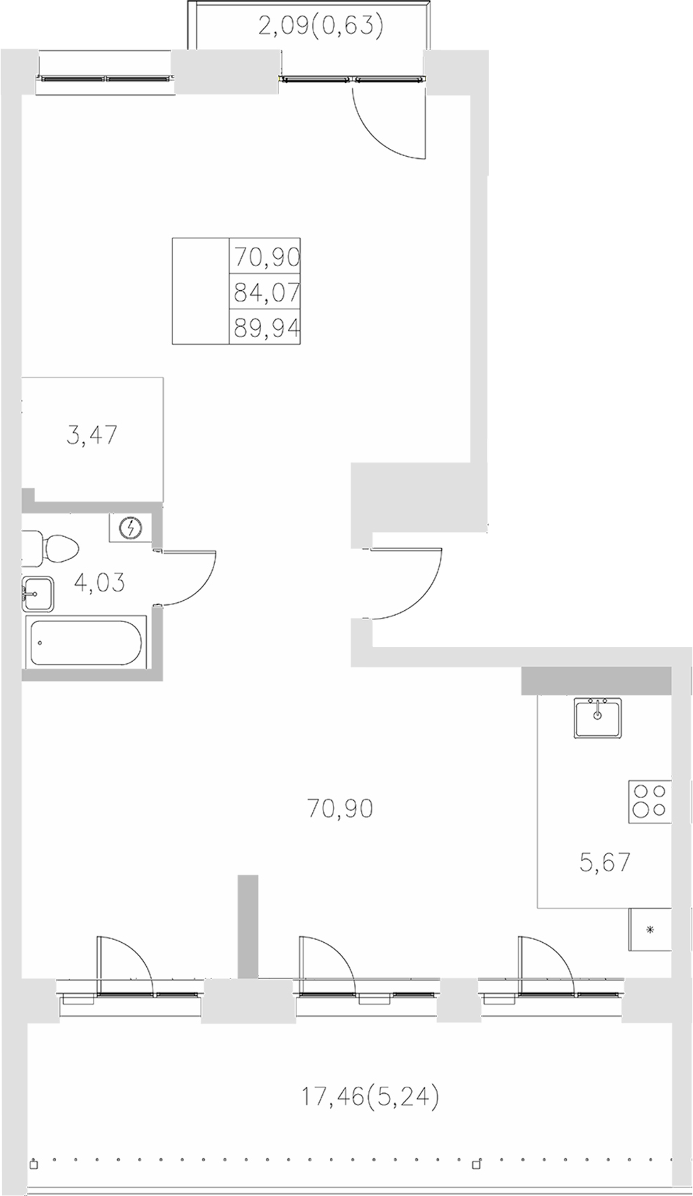 Планировка — Statum, 1-комн., 84 м²