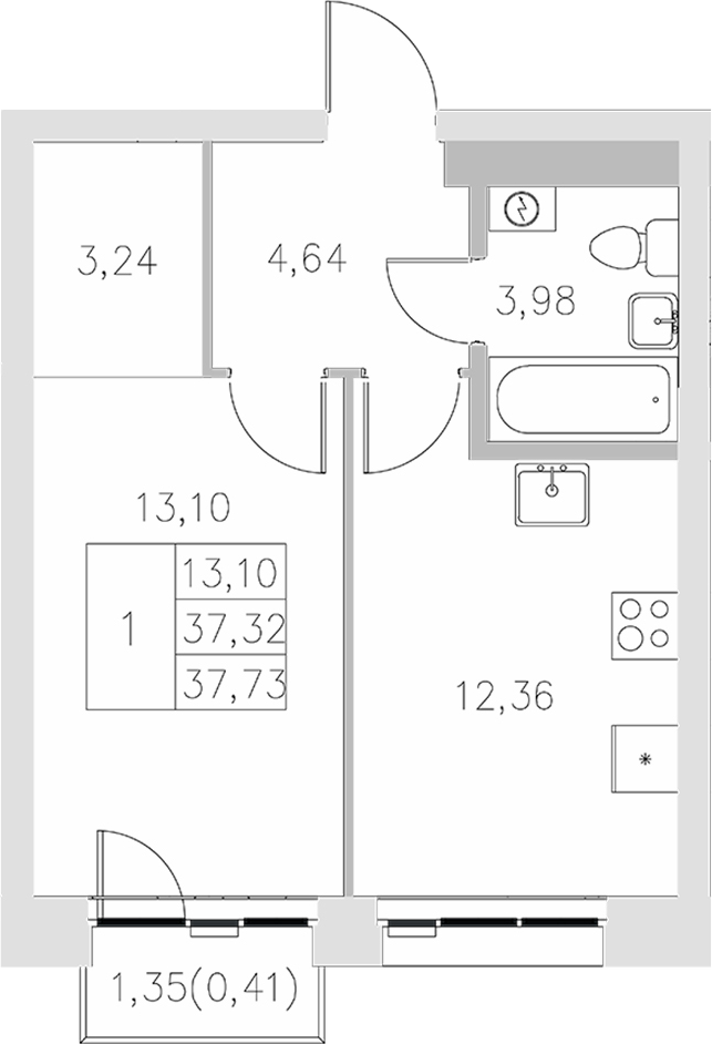 Планировка — Statum, 1-комн., 37 м²