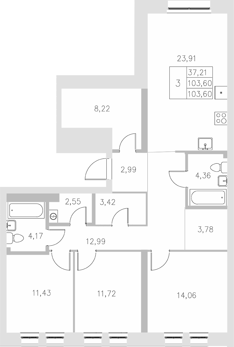 Планировка — Statum, 3-комн., 104 м²