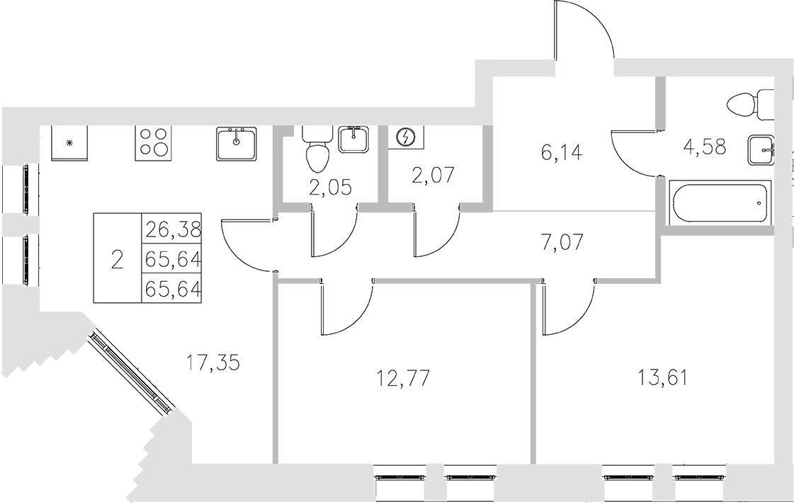 Планировка — Statum, 2-комн., 66 м²