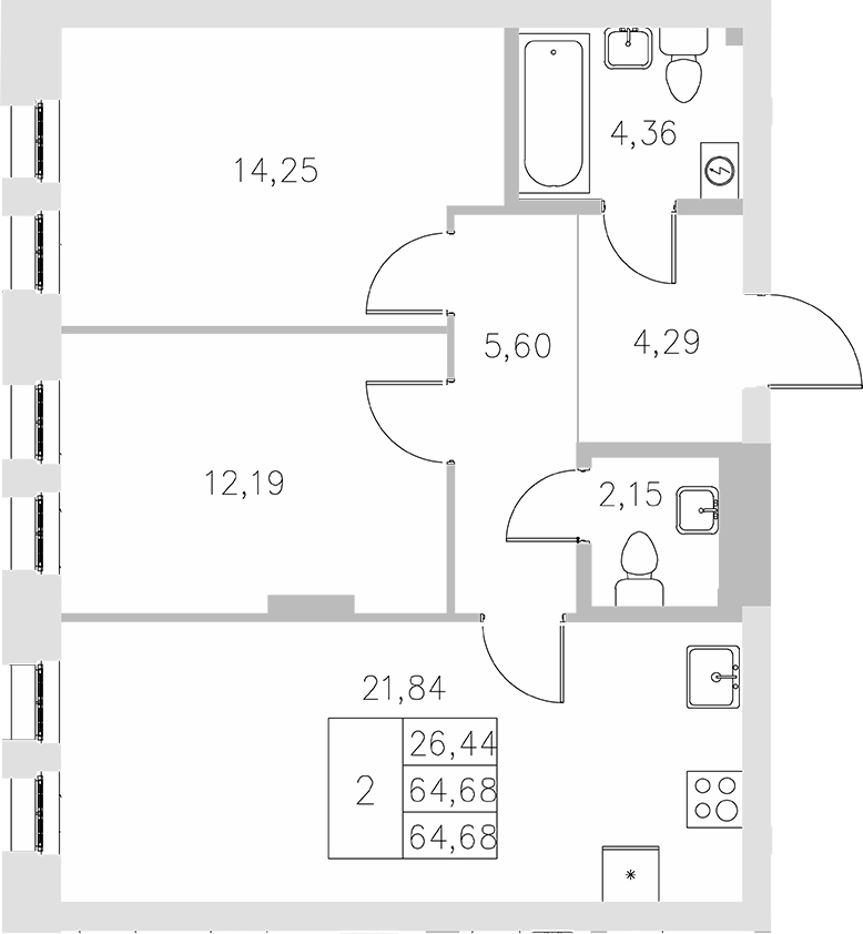 Планировка — Statum, 2-комн., 65 м²