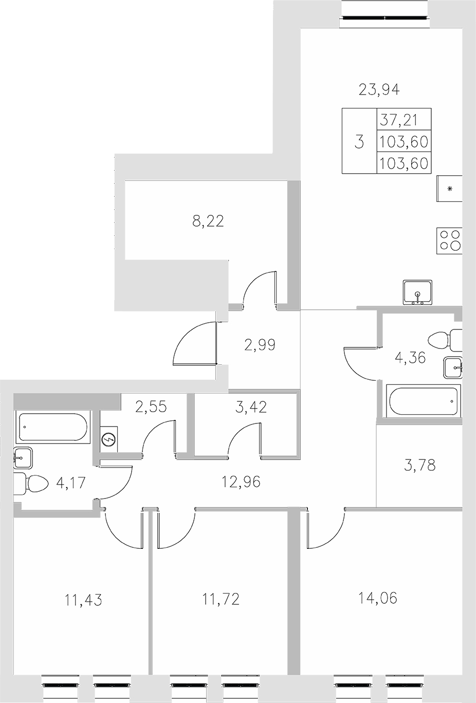 Планировка — Statum, 3-комн., 104 м²