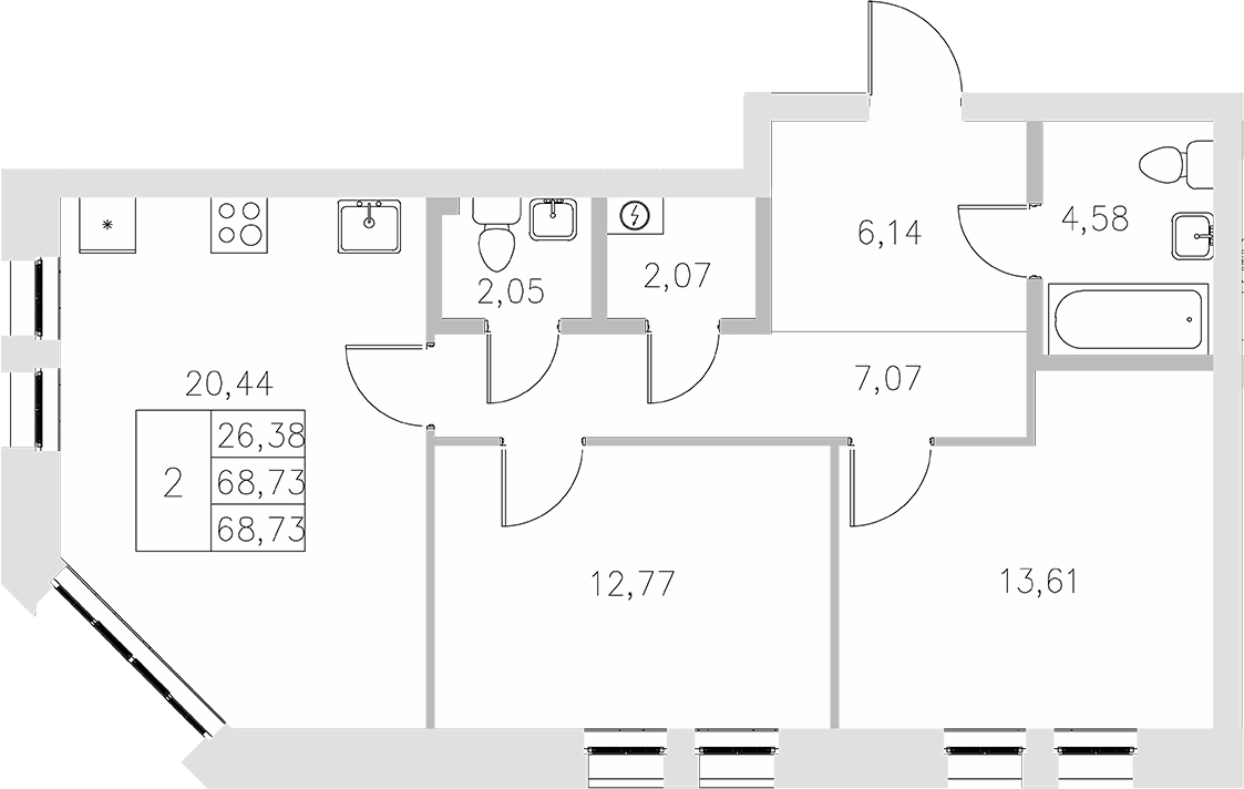 Планировка — Statum, 2-комн., 69 м²