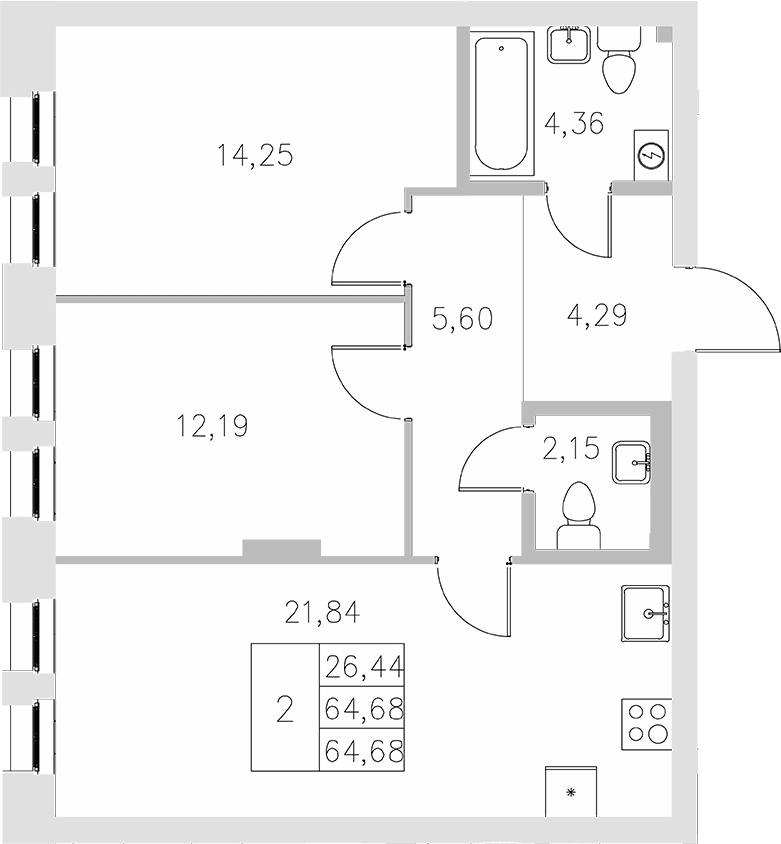 Планировка — Statum, 2-комн., 65 м²