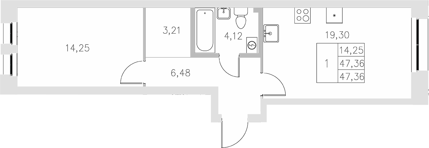 Планировка — Statum, 1-комн., 47 м²
