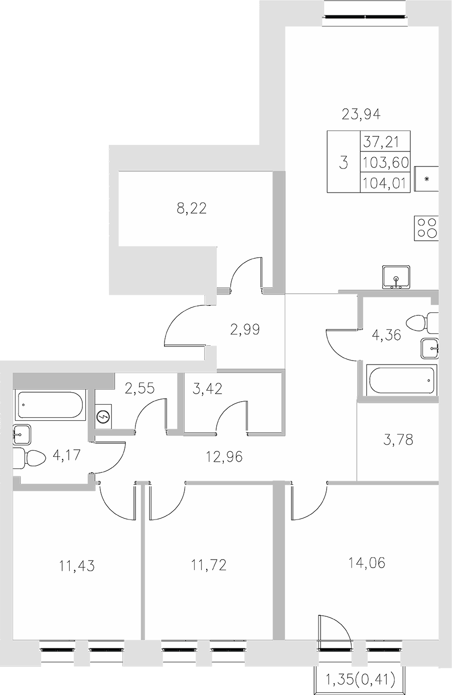 Планировка — Statum, 3-комн., 104 м²