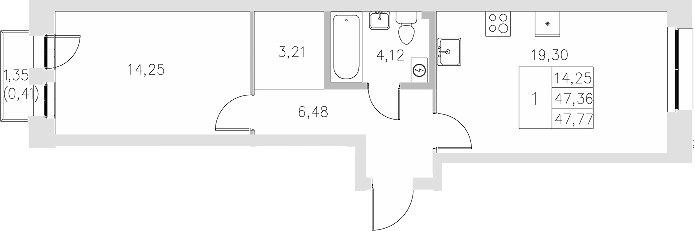 Планировка — Statum, 1-комн., 47 м²