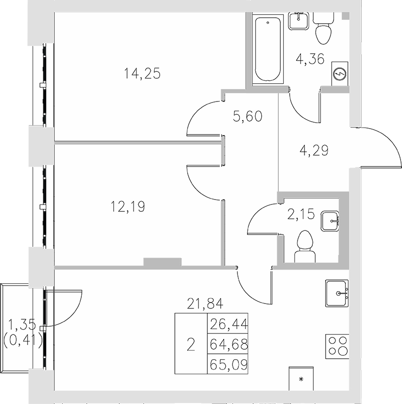 Планировка — Statum, 2-комн., 65 м²