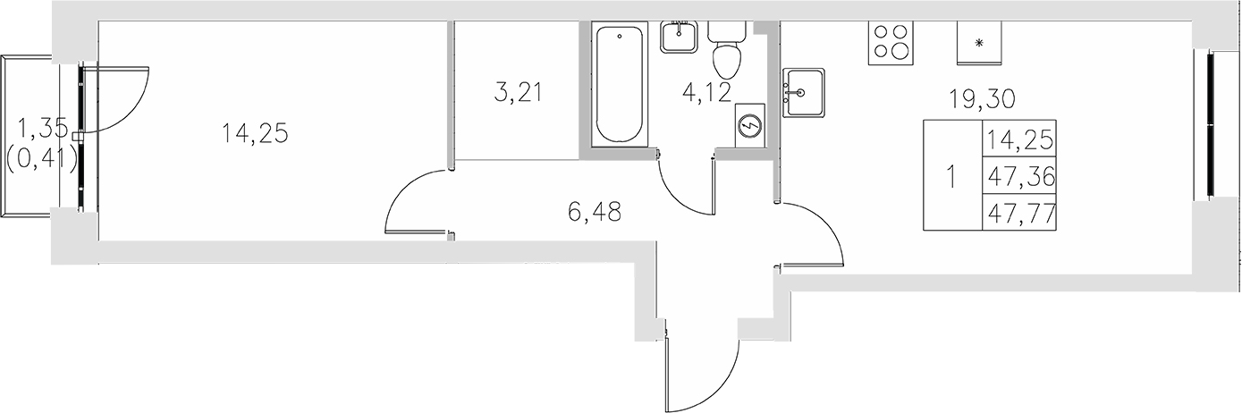 Планировка — Statum, 1-комн., 47 м²