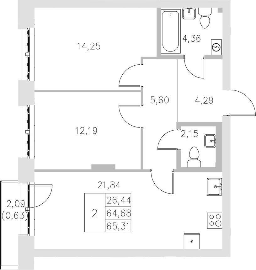 Планировка — Statum, 2-комн., 65 м²