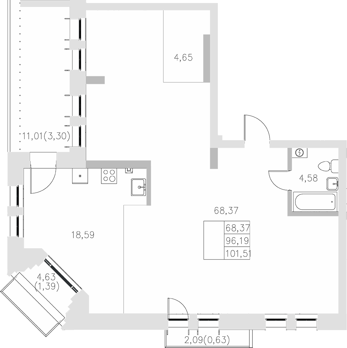 Планировка — Statum, 1-комн., 96 м²