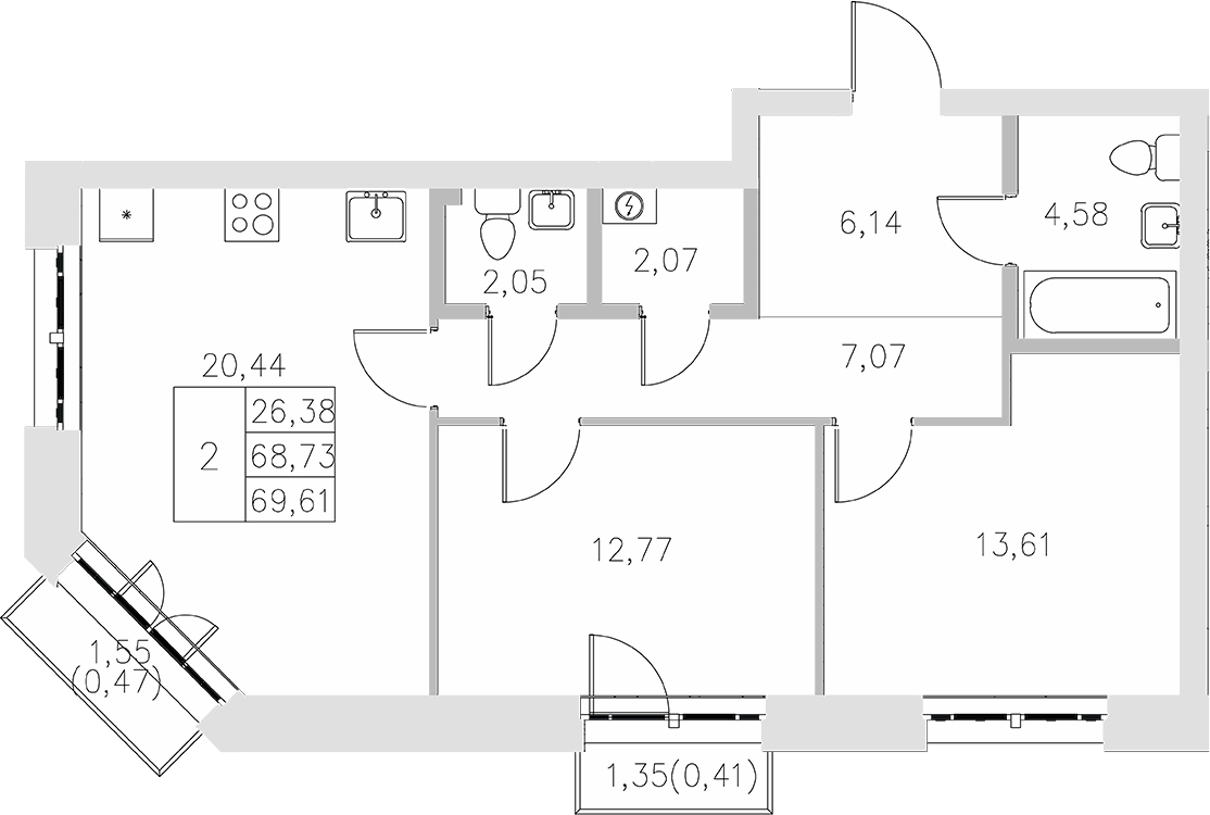 Планировка — Statum, 2-комн., 69 м²