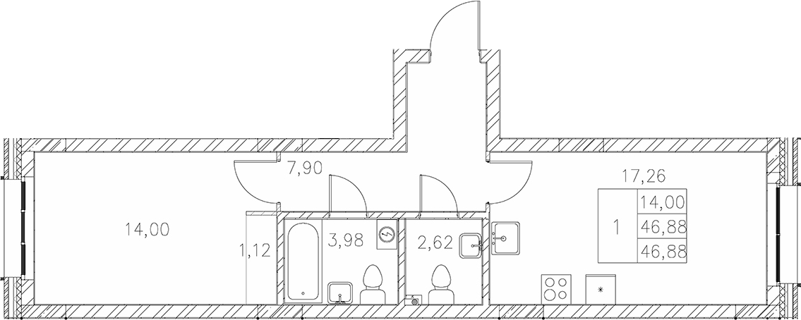 Планировка — Statum, 1-комн., 47 м²