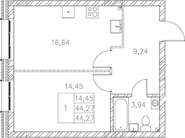Планировка — Statum, 1-комн., 44 м²