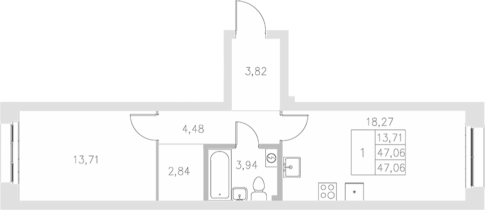 Планировка — Statum, 1-комн., 47 м²