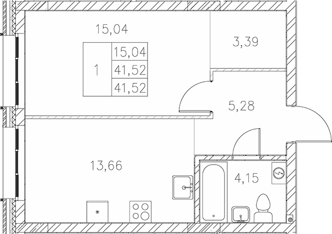 Планировка — Statum, 1-комн., 42 м²