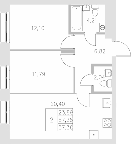Планировка — Statum, 2-комн., 57 м²
