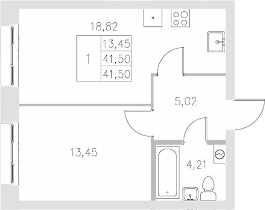 Планировка — Statum, 1-комн., 42 м²