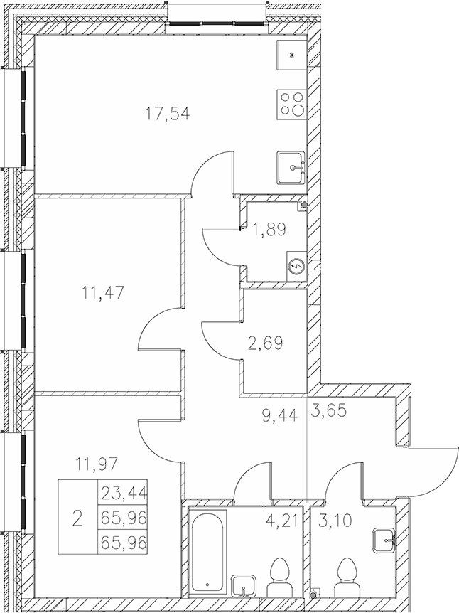 Планировка — Statum, 2-комн., 66 м²