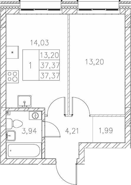 Планировка — Statum, 1-комн., 37 м²