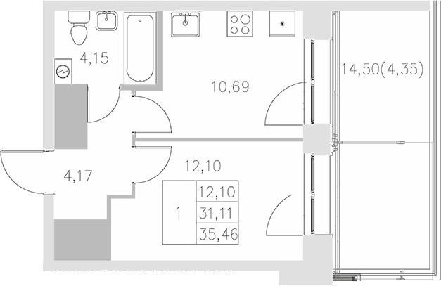 Планировка — Statum, 1-комн., 31 м²
