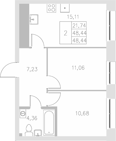 Планировка — Statum, 2-комн., 48 м²