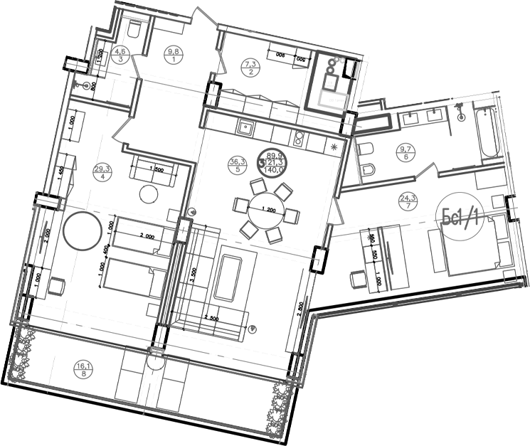 Планировка — Mandarin Garden Hotel, 2-комн., 124 м²