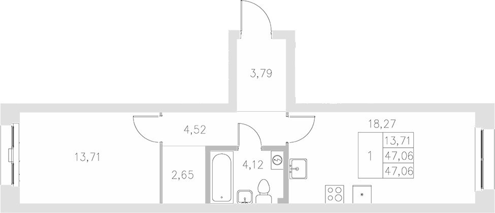 Планировка — Statum, 1-комн., 47 м²