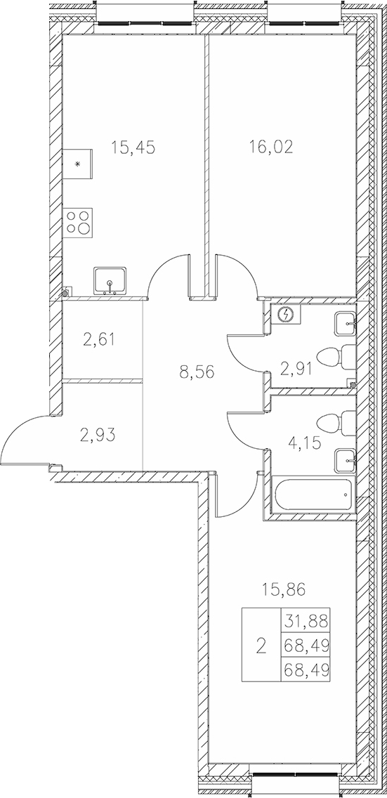Планировка — Statum, 2-комн., 68 м²