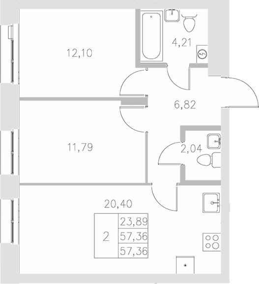 Планировка — Statum, 2-комн., 57 м²