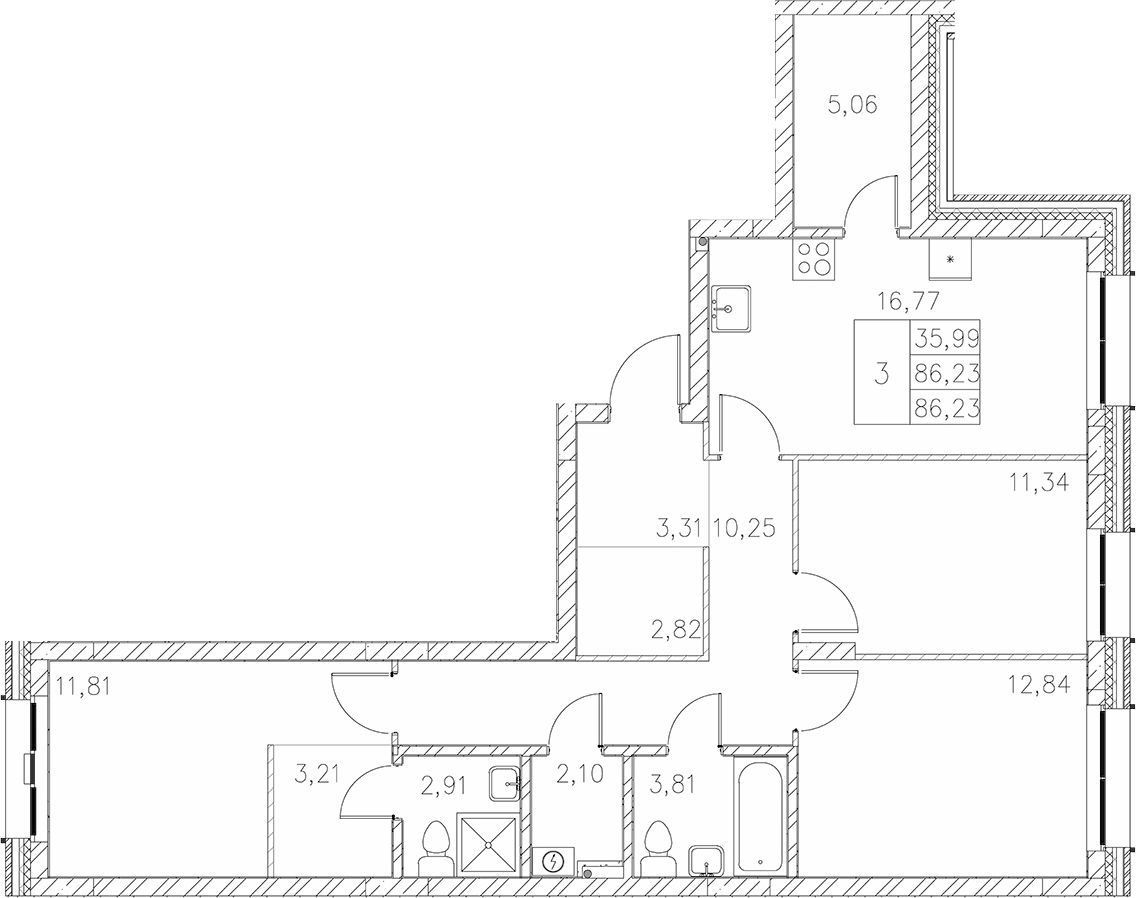 Планировка — Statum, 3-комн., 86 м²