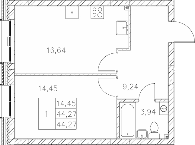 Планировка — Statum, 1-комн., 44 м²