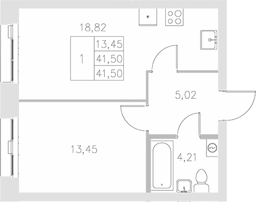 Планировка — Statum, 1-комн., 42 м²