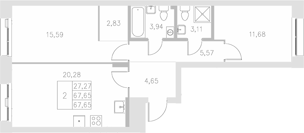 Планировка — Statum, 2-комн., 68 м²