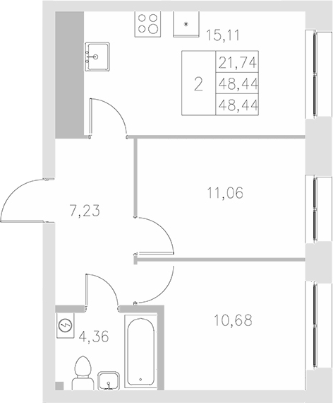 Планировка — Statum, 2-комн., 48 м²