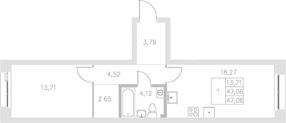 Планировка — Statum, 1-комн., 47 м²