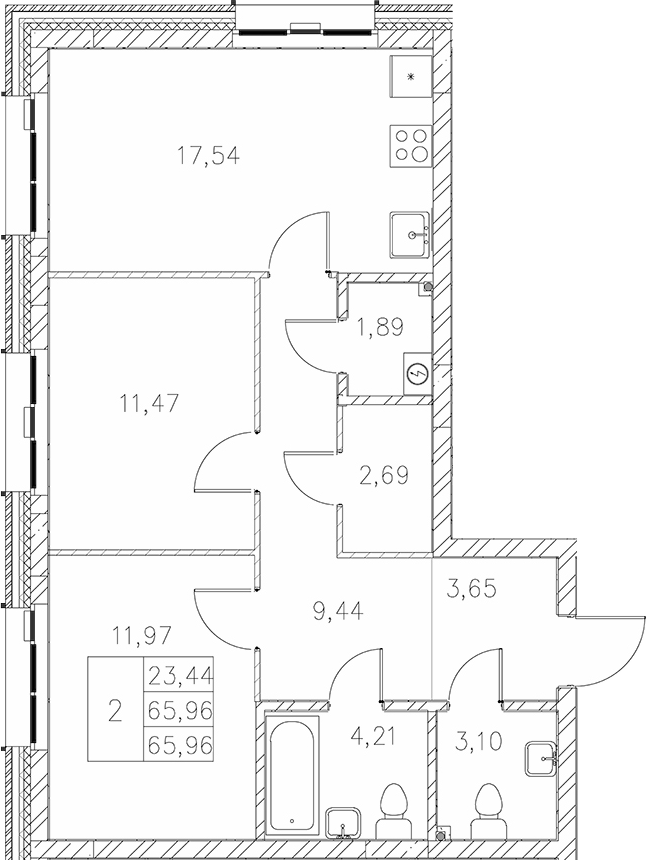 Планировка — Statum, 2-комн., 66 м²