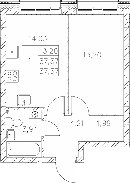 Планировка — Statum, 1-комн., 37 м²
