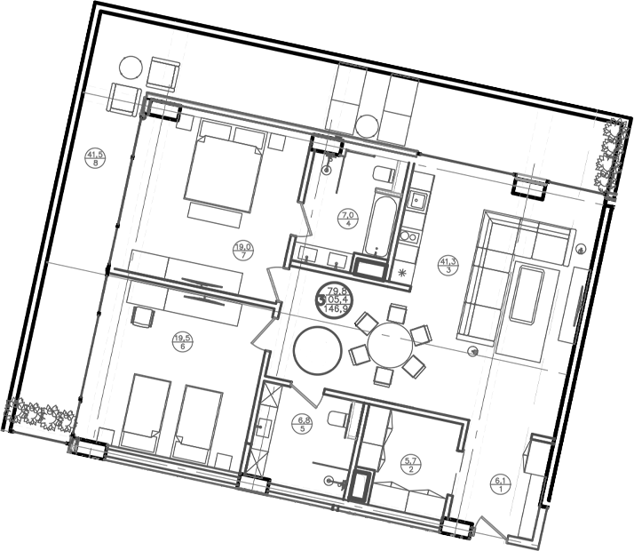 Планировка — Mandarin Garden Hotel, 2-комн., 112 м²