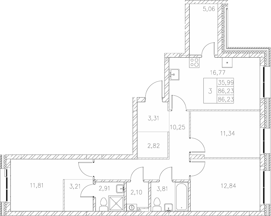 Планировка — Statum, 3-комн., 86 м²