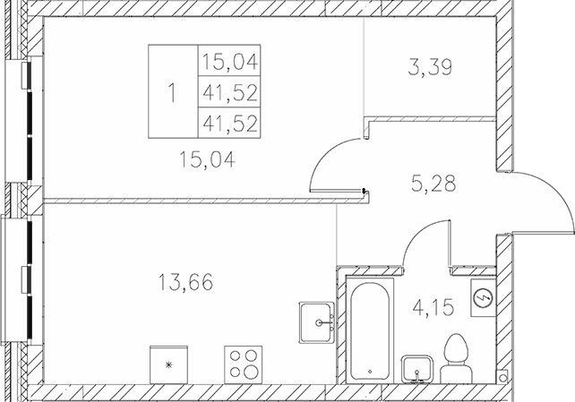 Планировка — Statum, 1-комн., 42 м²