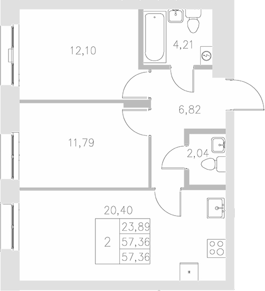 Планировка — Statum, 2-комн., 57 м²